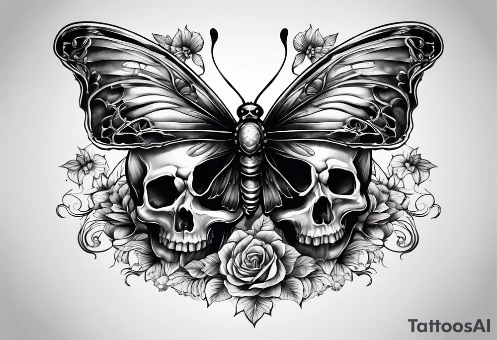 Skull bones butterfly tattoo idea