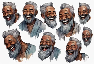 a stout man with dark skin with a grey beard laughing tattoo idea