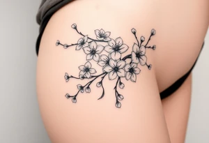 delicate cherry blossoms swirling in spring breeze with petals tattoo idea