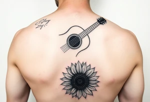 Acoustic guitar with  sunflower on bottom tattoo idea