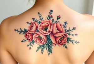 vintage bouquet of wild roses and meadow flowers with morning dew tattoo idea