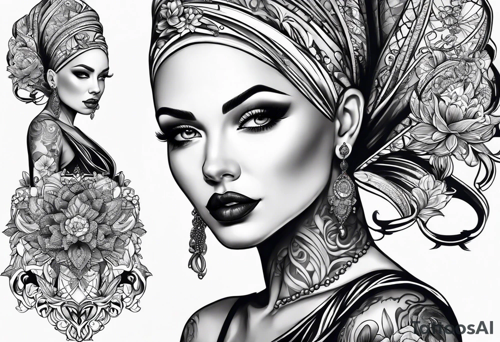 Bald woman tattoo idea
