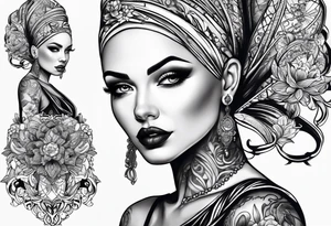 Bald woman tattoo idea