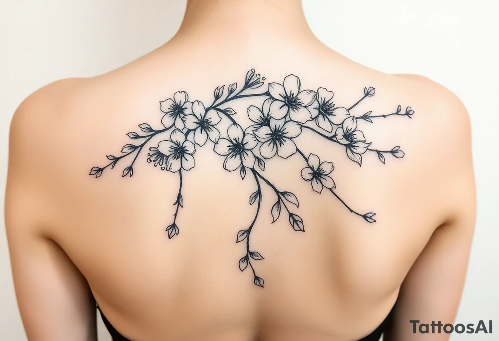 cherry blossoms and love creepers, floral arm wrap details tattoo idea