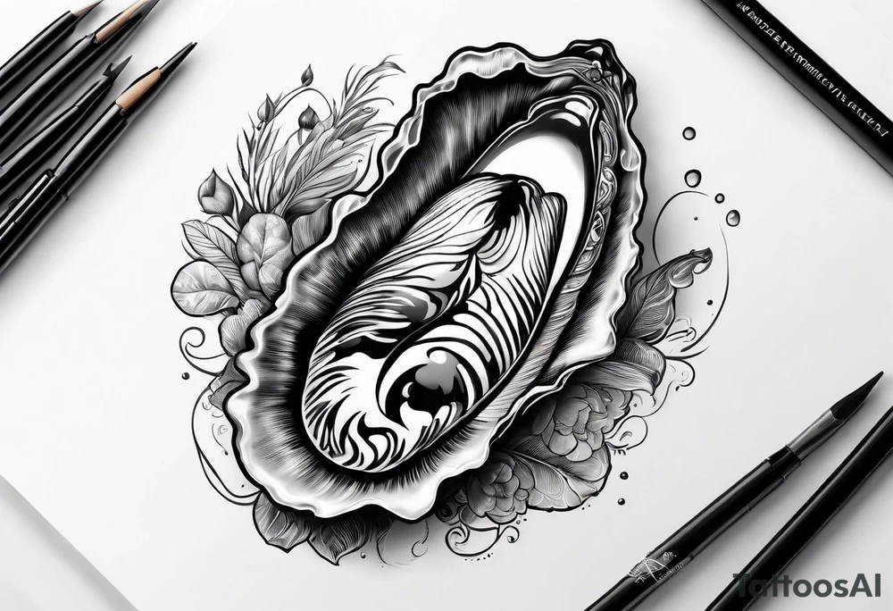Small open oyster with a small world on the inside tattoo idea