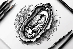 Small open oyster with a small world on the inside tattoo idea