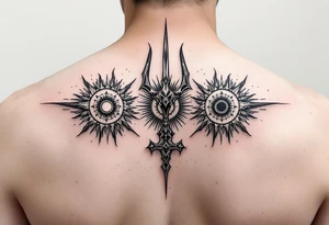 trident with 3 suns tattoo idea