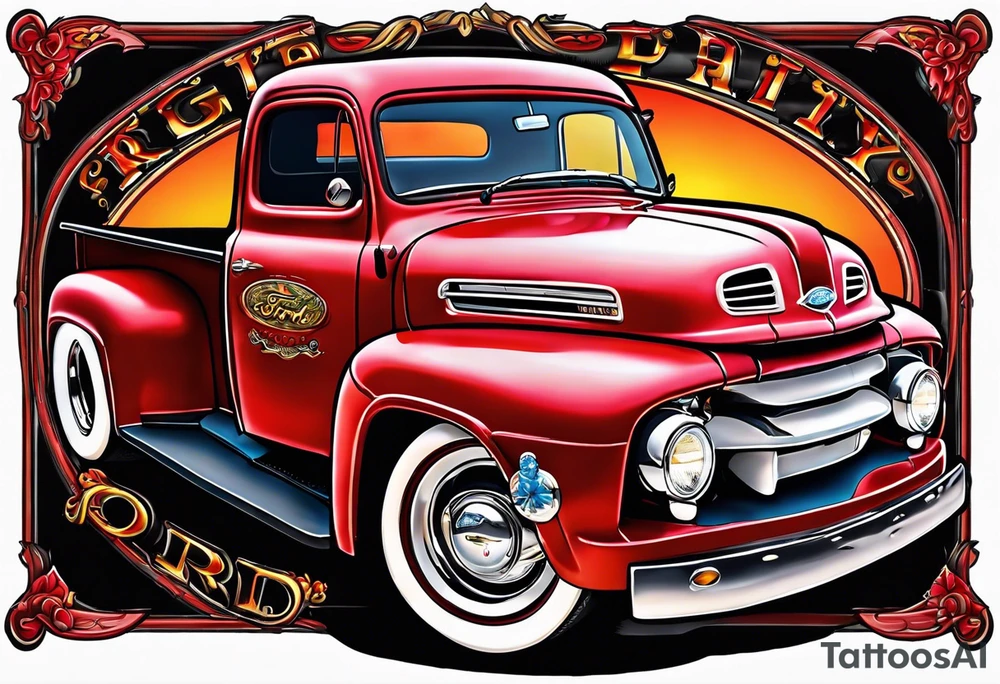 Red ford truck illustration tattoo idea