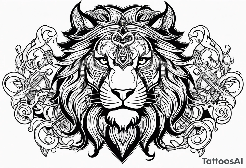 Valhalla  dragon  lion chains tattoo idea