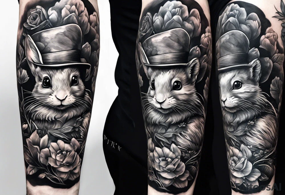 full arm sleeve very dark Beatrix potter tattoo idea