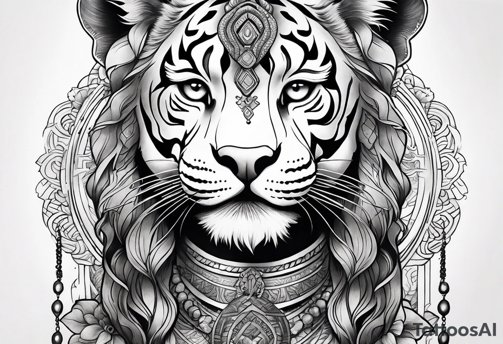 African goddess Japanese traditional style full sleeve with tiger tattoo tattoo idea