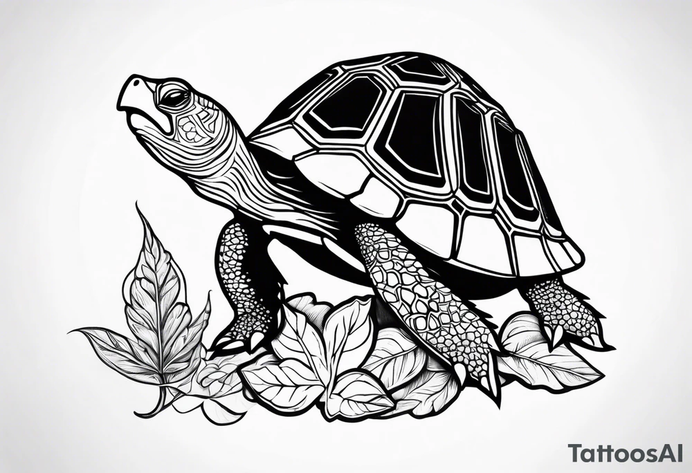 Turtle eating magic mushroom on a marijuana leaf tattoo idea