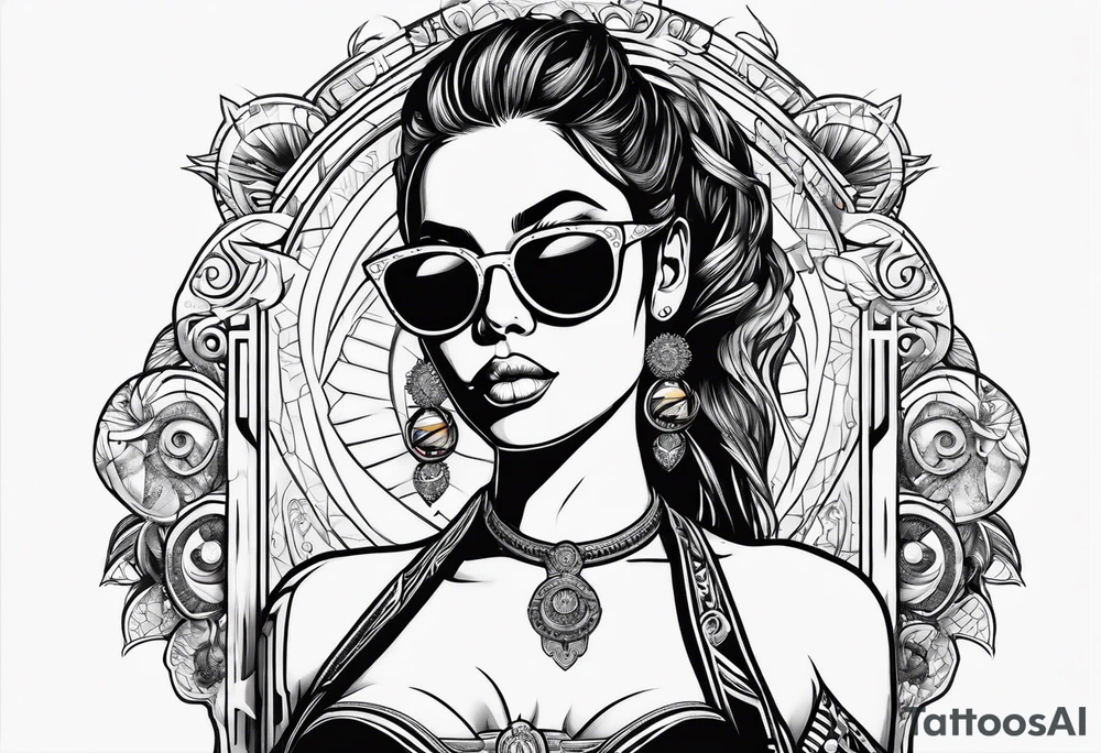 woman with big titts and a capricorn with sunglasses tattoo idea