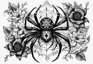 Spiders and black flowers tattoo idea