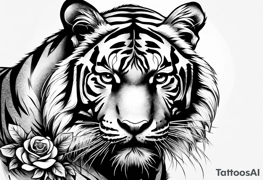 tiger with a rose tattoo idea