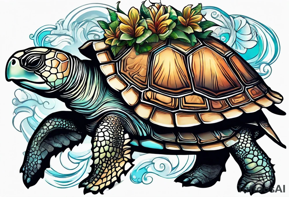 Sea turtle with 4 elephants on its shell holding the world tattoo idea