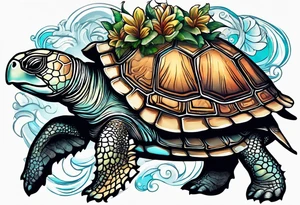 Sea turtle with 4 elephants on its shell holding the world tattoo idea