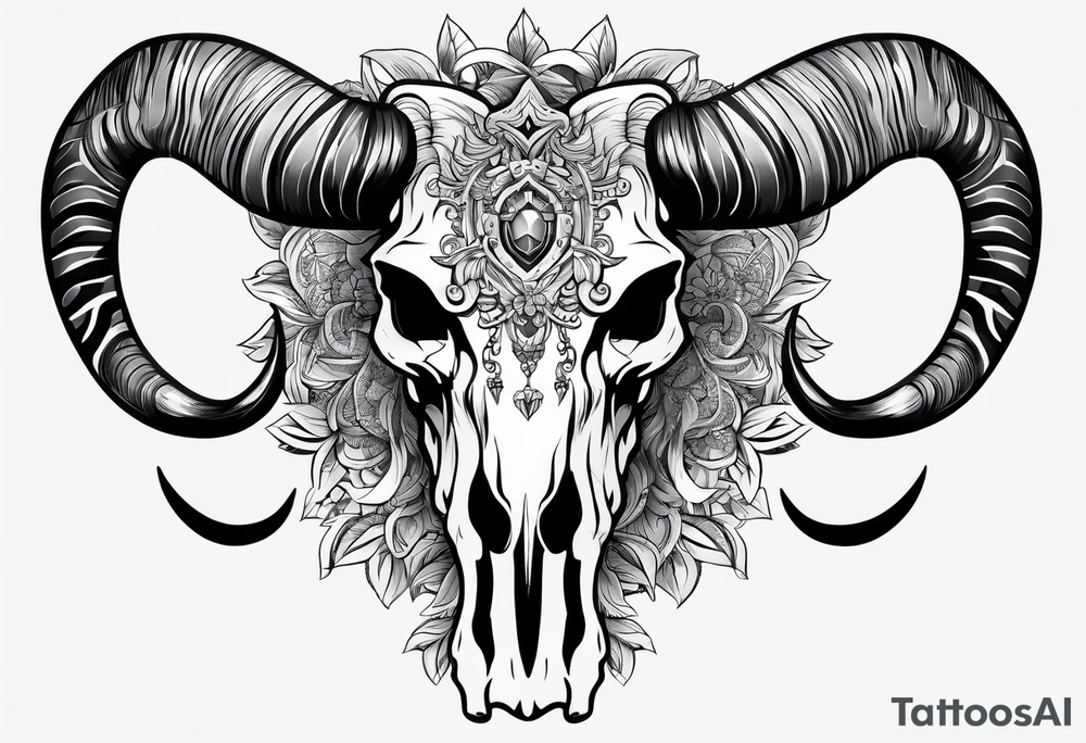 Long horn skeleton with IR on the forehead tattoo idea