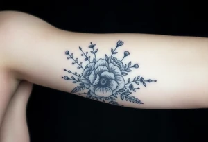 vintage bouquet of wild roses and meadow flowers with morning dew tattoo idea
