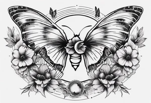 Butterfly wrap tattoos with large centre piece with moon and floral theme tattoo idea