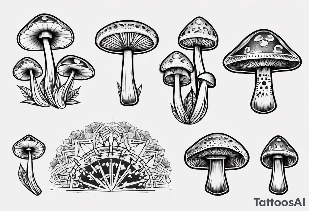 mushrooms, book, mandala tattoo idea