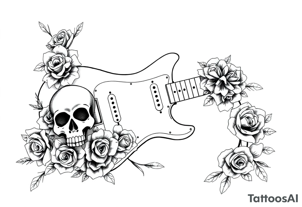 Electric guitar with lots skulls and roses tattoo idea