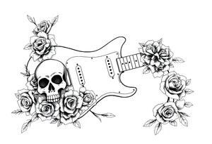 Electric guitar with lots skulls and roses tattoo idea
