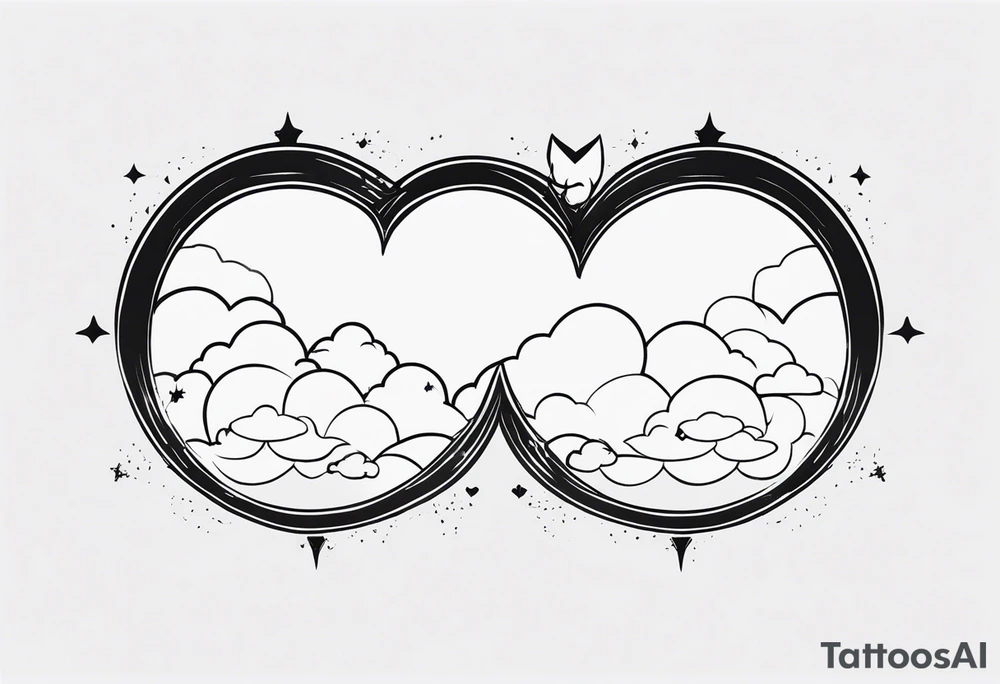 heaven and hell, clouds, broken heart, halo, horns tattoo idea