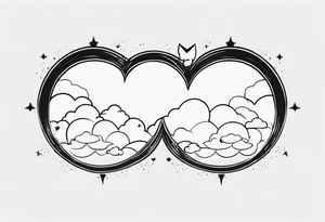 heaven and hell, clouds, broken heart, halo, horns tattoo idea