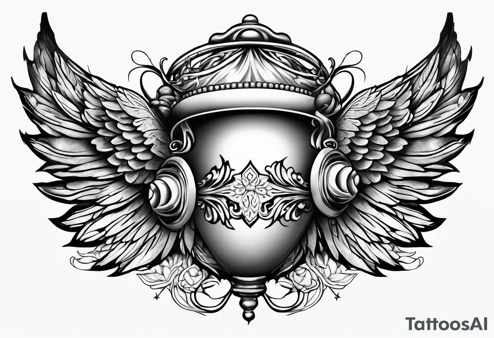 acorn with angel wings and halo tattoo idea