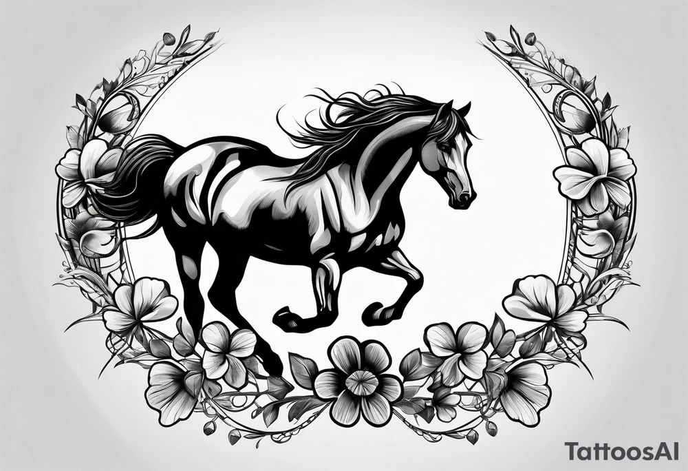 horse shoe with 5 leaf clover inside tattoo idea
