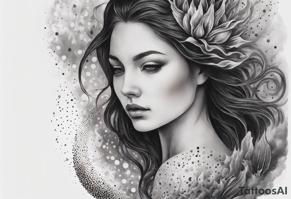 Resurrection Beautiful Woman walking through fire and chaos to inner peace and self-love  ethereal tattoo idea