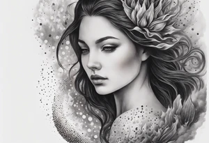 Resurrection Beautiful Woman walking through fire and chaos to inner peace and self-love  ethereal tattoo idea