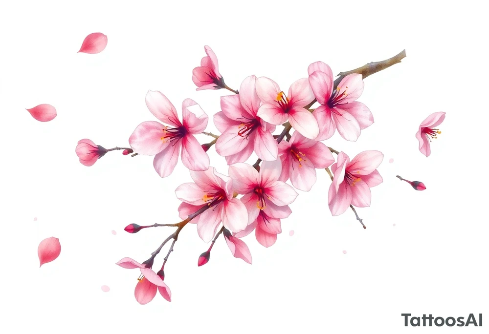 delicate cherry blossoms swirling in spring breeze with petals tattoo idea