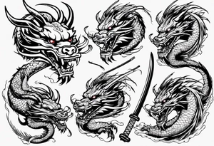 japanese dragon plays with katana tattoo idea