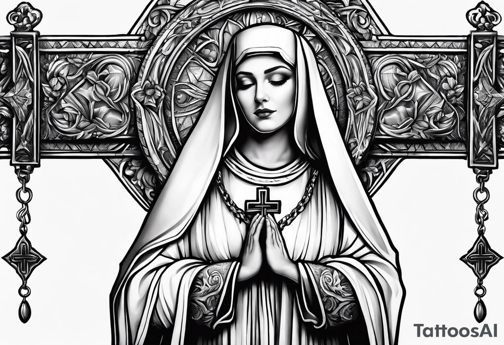 Nun holding upside down crucifix tattoo idea
