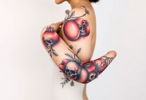 Pomegranate and skulls with female samurai tattoo idea