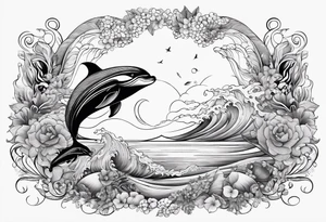 Ocean creatures feminine cascading upwards tattoo idea