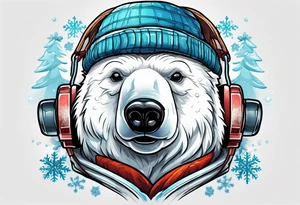 Polar bear standing up wearing a winter hat and snow goggles tattoo idea