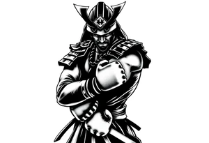 noble samurai warrior silhouette at sunset with boxing gloves tattoo idea