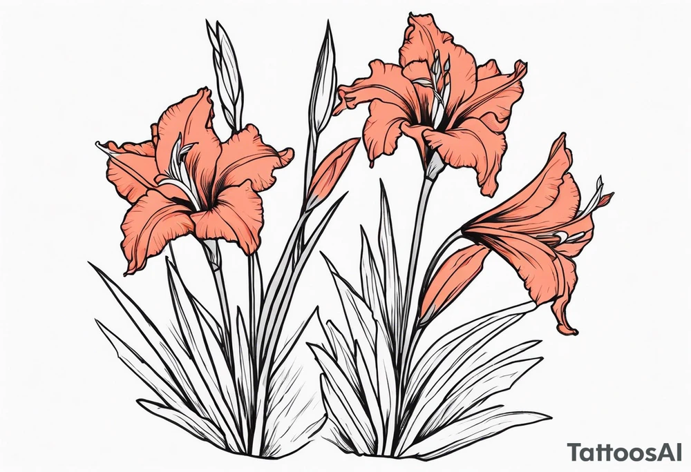 a coral-colored gladiolus tattoo idea