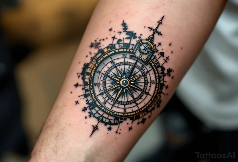 world map compass/clock tattoo idea