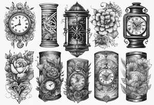 sleeve tattoo to contain the symbols family , love, health, time, money , happines tattoo idea