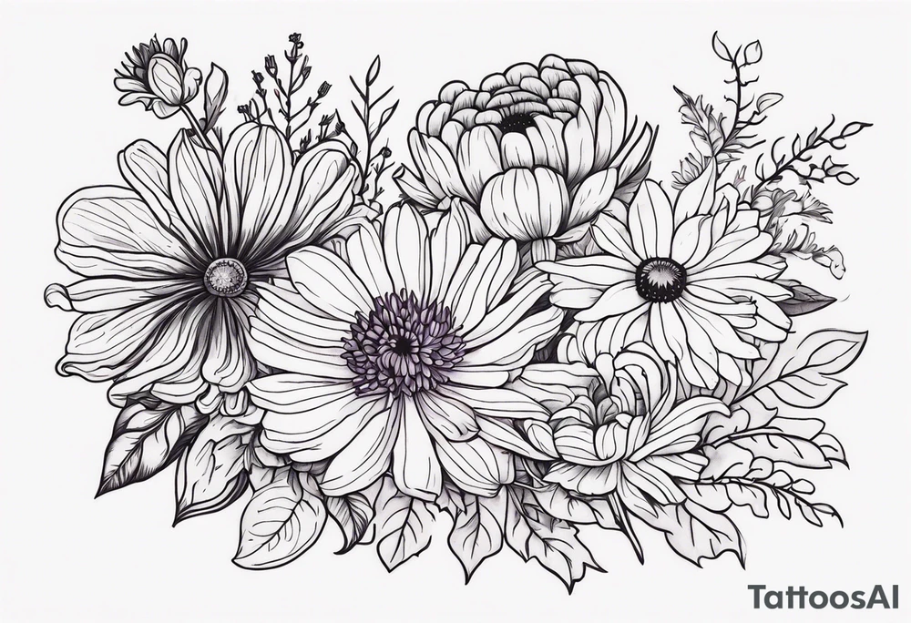 Violet, chrysanthemum, marigold, aster, poppy tattoo idea Violet, chrysanthemum, marigold, aster, poppy tattoo idea