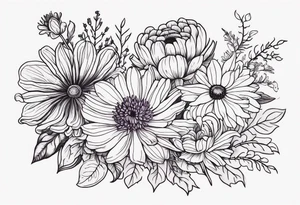 Violet, chrysanthemum, marigold, aster, poppy tattoo idea