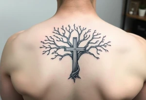 tree of life with the cross inside and some of the branches wrapping around it tattoo idea