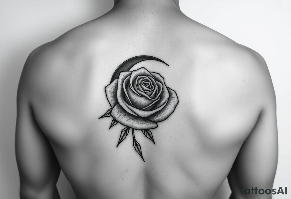 I have a small crescent moon tattoo. I want to cover it up with a rose tattoo. So I would like a rose tattoo with a crescent moon incorporated into it tattoo idea