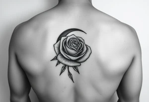 I have a small crescent moon tattoo. I want to cover it up with a rose tattoo. So I would like a rose tattoo with a crescent moon incorporated into it tattoo idea