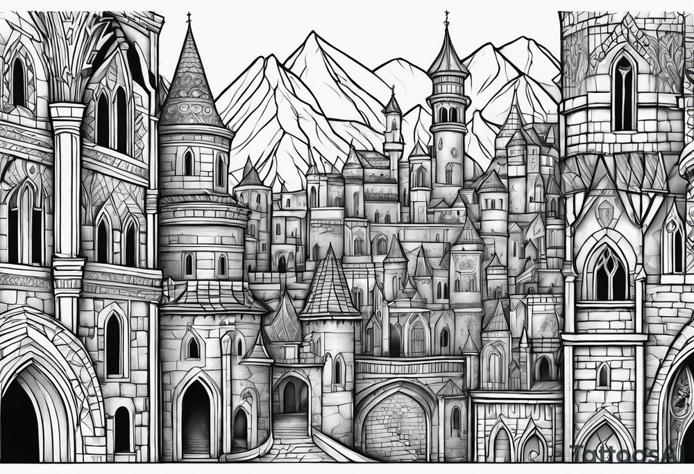 medieval tribal city tattoo idea