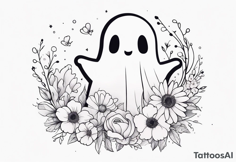 Cute ghost, surrounded by flowers, forearm or wrist tattoo tattoo idea